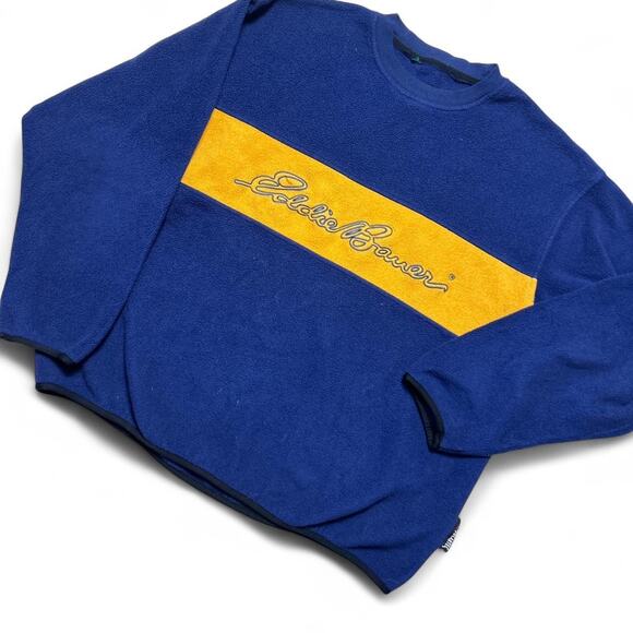 Eddie Bauer 90s Vintage EBTEK Blue Yellow Polartec Fleece Pullover Sweatshirt XL - Picture 3 of 5